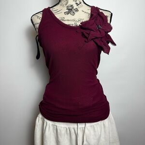 Sweet Pea Deep Red Tank Top with Floral Accent